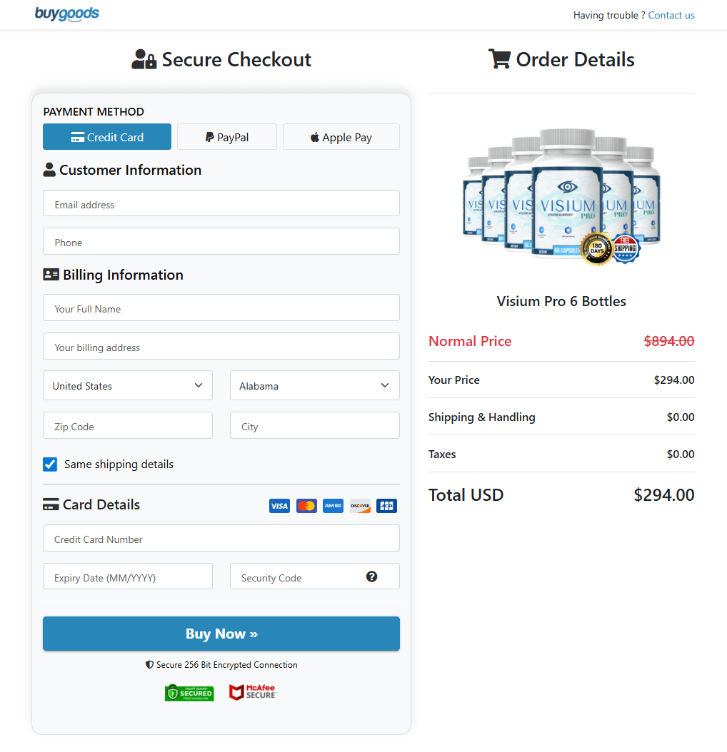 Visium Pro order page